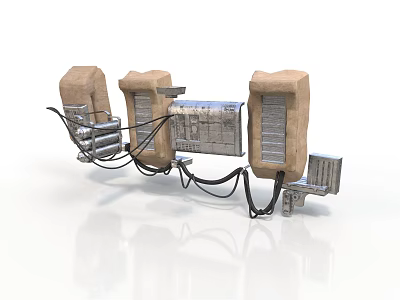Complex Industrial Mechanical Equipment Featuring Metal Structures Pipes Enclosures And Cables 3d model