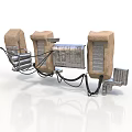 Complex Industrial Mechanical Equipment Featuring Metal Structures Pipes Enclosures And Cables