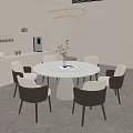 Modern Round Dining Table and Chair Combination Chandelier Direct Drinking Machine Green Plant 3d model