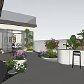 Roof Garden Outdoor Seating Area With Wooden Coffee Table And Plants Modern Design