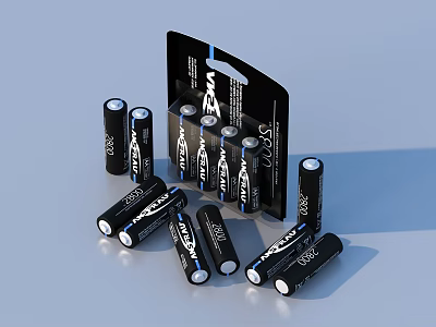 Household Alkaline Batteries Pack With Multiple Scattered Power Cells And Packaging 3d model