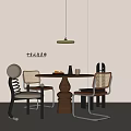 Chinese Style Dining Table And Chair Set With Round Top And Wooden Chairs