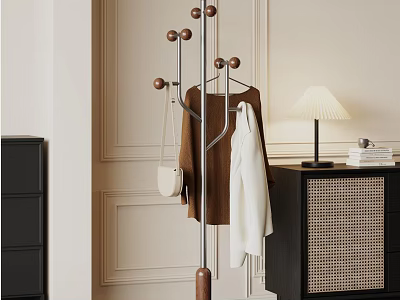 Modern Coat Rack In Home Interior With Clothes And Bag 3d model