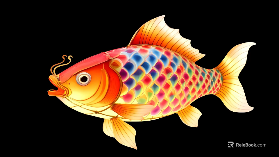 Vibrant Carp Shaped Art Installation With Colorful Scales And Decorative Details 3d model 