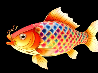 Vibrant Carp Shaped Art Installation With Colorful Scales And Decorative Details 3d model