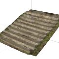 Outdoor Old Weathered Stone Stairs with Grass Growing Alongside Steps 3d model