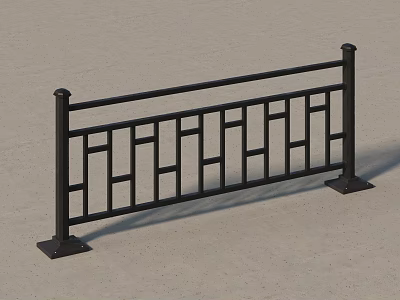 Modern Black Metal Fence With Geometric Pattern And Square Base 3d model