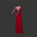 Red Long Dress With Cut Out Waist And Polka Dot Long Sleeves Design