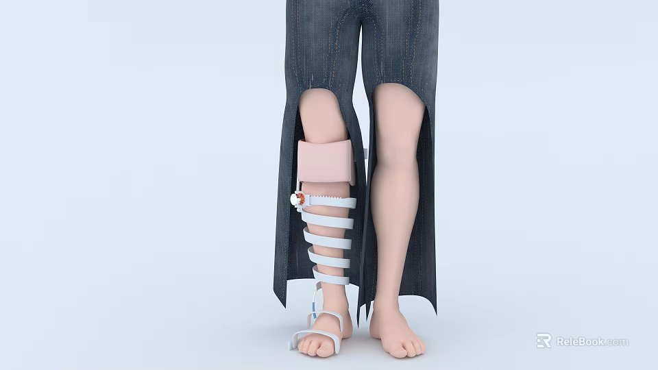 Man In Jeans With Split Leg Design Featuring Pink Knee Pad And White Straps 3d model 