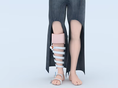 Man In Jeans With Split Leg Design Featuring Pink Knee Pad And White Straps 3d model