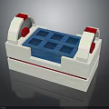 Industrial White Mechanical Base With Red Accents And Blue Grid Design