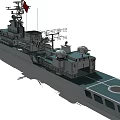 Military Warship 527 With Radar Antennas Red Flag And Weapon Systems