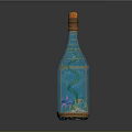 Decorative Glass Bottle With Orange Cork Golden Frame Green Plants Purple Flowers And Seashells