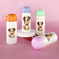 Cute Kids Insulated Water Bottles with Cartoon Puppy Design and Colorful Lids