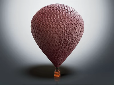 Deep Red Textured Hot Air Balloon Shaped Amusement Equipment With Orange Base 3d model