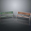 Two Different Benches With Wooden Seats And Metal Frames In Green Brown