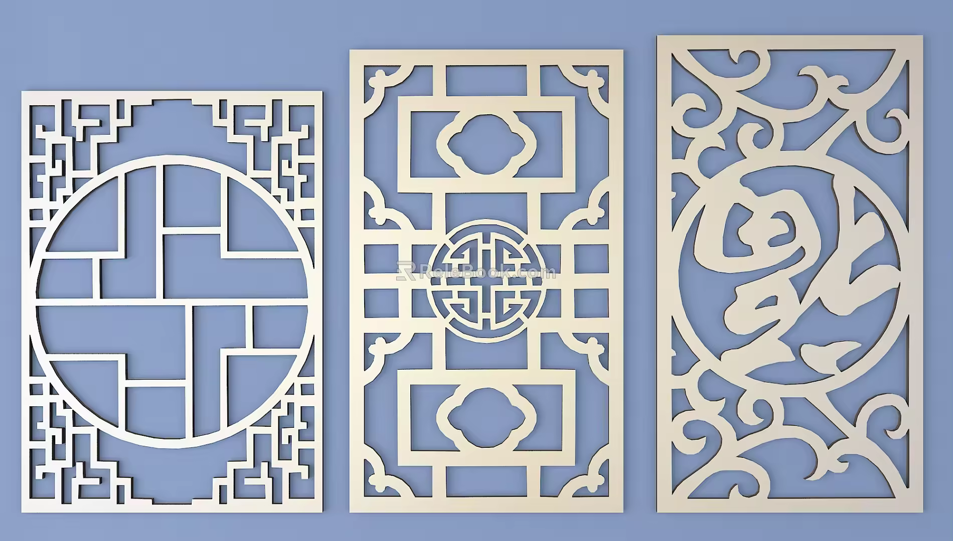 Chinese-style openwork window pane lattice openwork carved flower 3d model