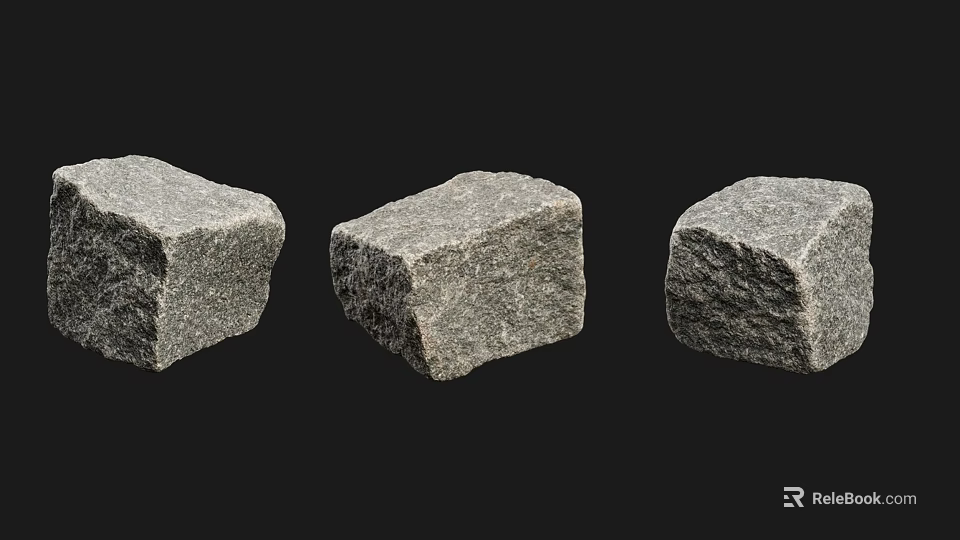 Three Natural Gray Stone Blocks With Rough Surface Texture Details For Construction 3d model 