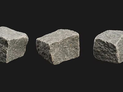 Three Natural Gray Stone Blocks With Rough Surface Texture Details For Construction 3d model