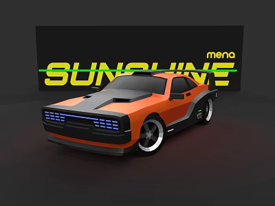 Orange and Black Modern Sports Car With SUNSHINE Neon Sign Background 3d model