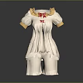 White Outfit With Yellow Ruffled Collar Red Bow Short Sleeves And Shorts