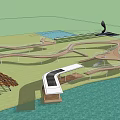 Winding Landscape Bridge Over Water Connecting Scenic Green Spaces With Viewing Paths
