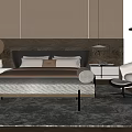 Modern Bedroom Interior Design With Beige Bed Textured Wall Nightstand Rug And Soft Lighting