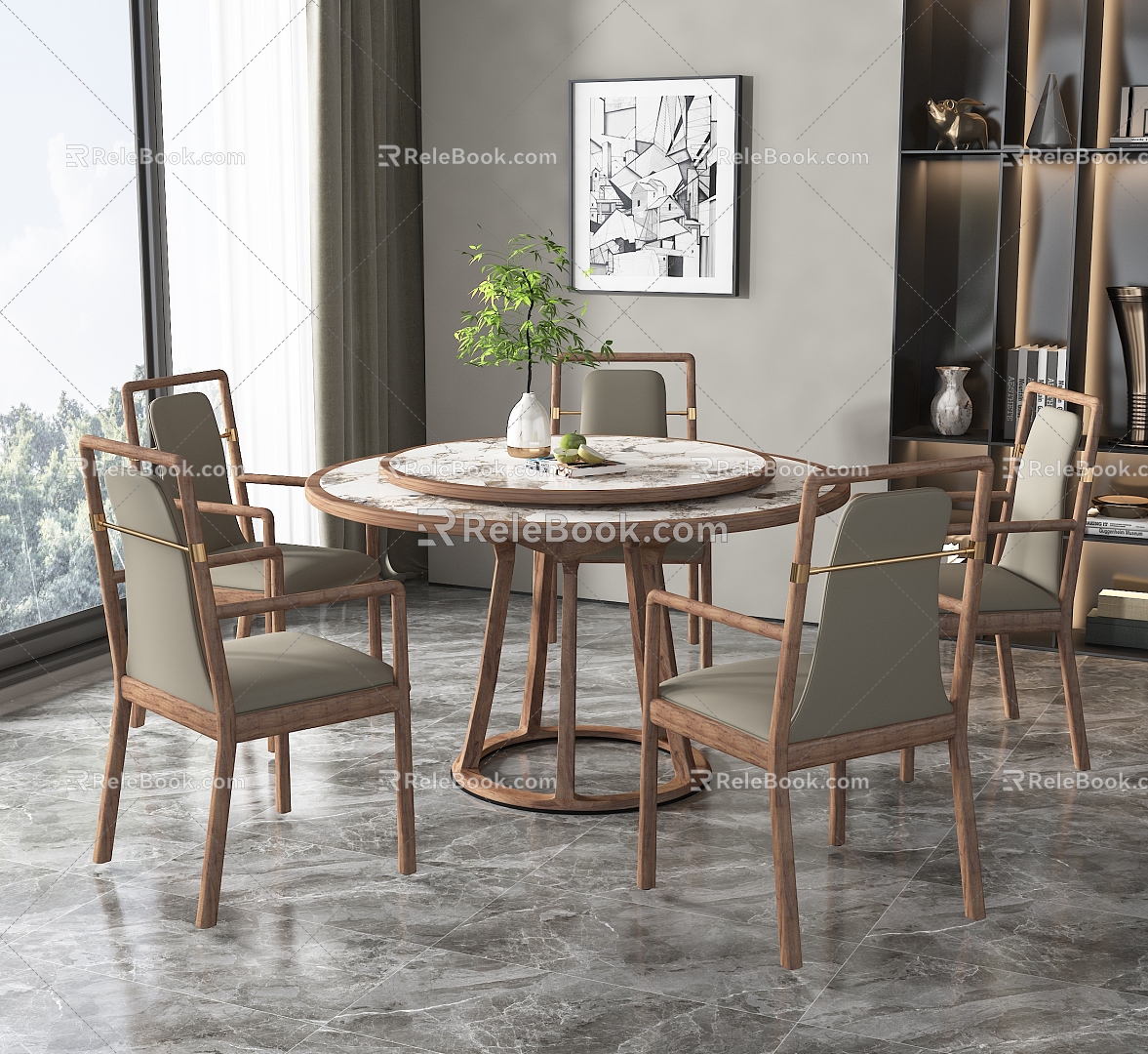 New Chinese Dining Table and Chair Combination Dining Table and Chair 3d model