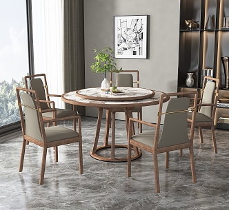 New Chinese Dining Table and Chair Combination Dining Table and Chair 3d model