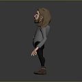 3D Man Character With Long Hair Beard Gray Shirt Black Pants Brown Boots Gray Background