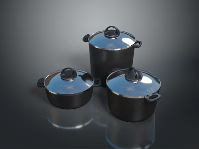 Black Cookware Set With Lids For Household Kitchen Daily Use 3d model