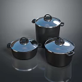 Black Cookware Set With Lids For Household Kitchen Daily Use 3d model