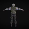 Game Movie Character In Tactical Gear With Helmet Knee Pads And Camo Arms