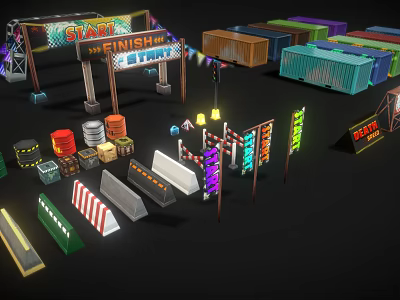 Street Props Road Facilities Roadblock Billboard Container Street Signs Concrete Railing 3d model