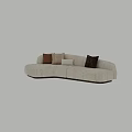 Modern Cream Curved Sofa With Brown Beige Decorative Pillows