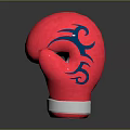 Red Boxing Glove With Blue Decorative Pattern And White Base For Sports Training