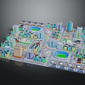 Diverse Urban Buildings in 3D Model with High Rise Structures and Green Spaces