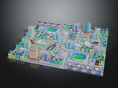 Diverse Urban Buildings in 3D Model with High Rise Structures and Green Spaces 3d model