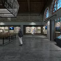 Industrial Museum Interior Featuring Large Vintage Equipment Display Boards And Visitors