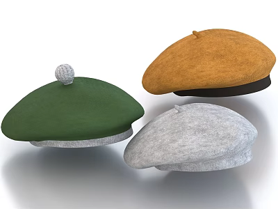 Stylish Green Orange Gray Beret Hats with Vibrant Colors and Classic Design 3d model Stylish Green Orange Gray Beret Hats with Vibrant Colors and Classic Design 3d model