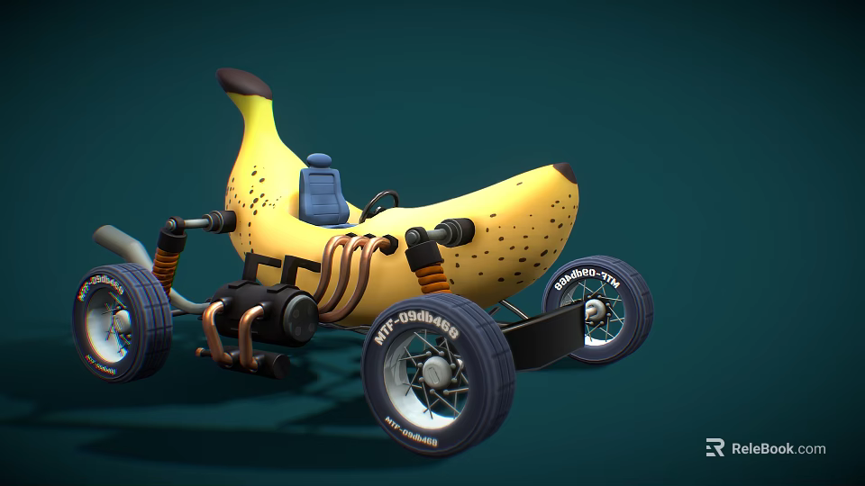 Creative Banana Shaped Toy Car With Blue Seat Wheels And Mechanical Parts 3d model 