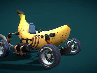 Creative Banana Shaped Toy Car With Blue Seat Wheels And Mechanical Parts 3d model