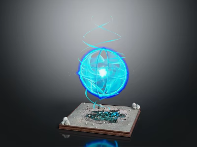 Decorative Ornament Set With Glowing Blue Sphere Surrounded By Blue Lines And Square Base 3d model