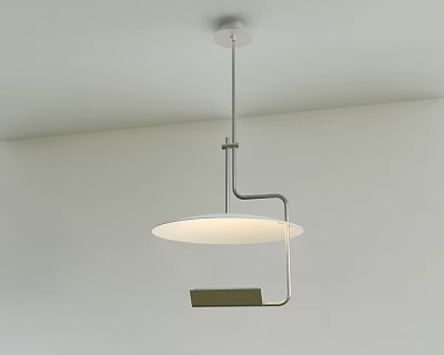 Modern Minimalist Illuminated Pendant Light With Circular Shade And Metal Frame On White Ceiling 3d model