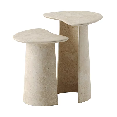Modern Beige Stone Side Tables With Unique Curved Tops And Different Heights Design 3d model