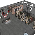 Industrial Style Specialty Store Interior With Brick Wall Wooden Shelves And Circular Pendant Lights