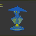 Character Bust Wearing Red Wide Brimmed Hat And Blue Shirt On White Base