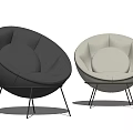 Modern Round Black and Beige Leather Single Sofa with Metal Legs Design