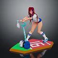 Red Haired Girl In Sportswear Riding Colorful Balance Board With Number Five