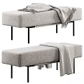 Light Gray Fabric Sofa Bench With Black Metal Legs And Throw Blanket